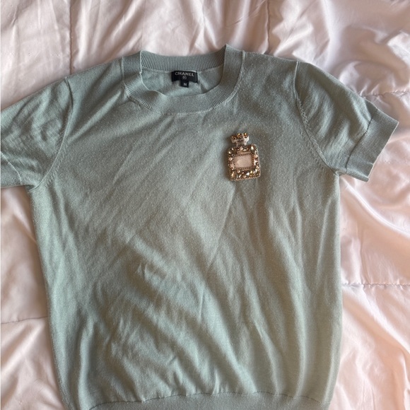 Chanel Blue T-Shirt With Perfume Sequin Design - Picture 1 of 7